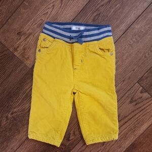Baby Boden Yellow Corduroy Pants with Blue Striped Waistband